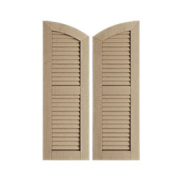 Timberthane Two Equal Louver w/Elliptical Top Faux Wood Shutters (Per Pair), Primed Tan