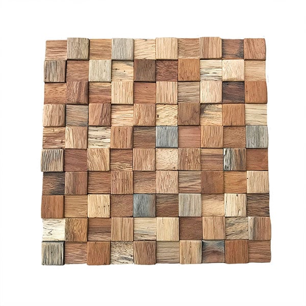 11 7/8"W x 11 7/8"H x 1/2"P Ancient Boat Wood Mosaic Wall Tile, Natural Finish