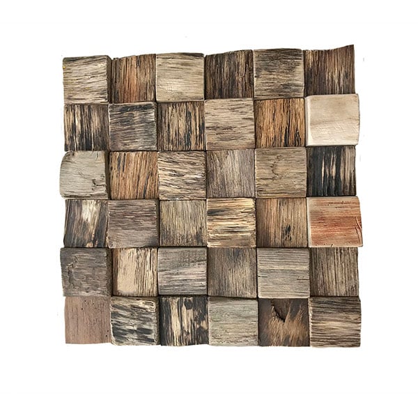 11 7/8"W x 11 7/8"H x 1/2"P Reclaimed Boat Wood Mosaic Wall Tile, Natural Finish