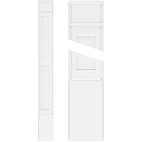 Two Equal Flat Panel PVC Pilaster w/Decorative Capital & Base (Pair)