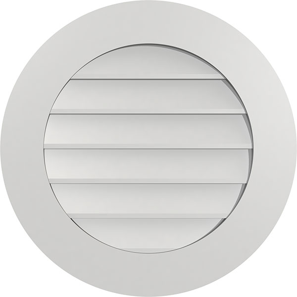 24"W x 24"H Round Surface Mount PVC Gable Vent: Non-Functional, w/ 3-1/2"W x 1"P Standard Frame