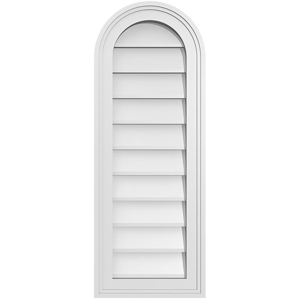12"W x 32"H Round Top Surface Mount PVC Gable Vent: Non-Functional, w/ 2"W x 1-1/2"P Brickmould Frame