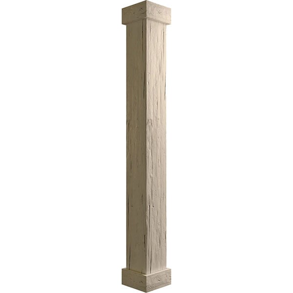 10"W x 12'H Hand Hewn Endurathane Faux Wood Non-Tapered Square Column Wrap w/ Standard Capital & Base