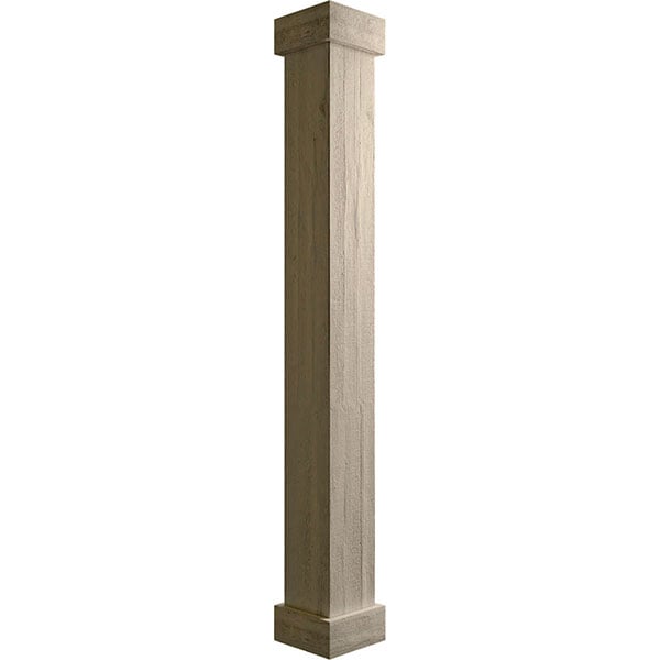 12"W x 10'H Rough Sawn Endurathane Faux Wood Non-Tapered Square Column Wrap w/ Standard Capital & Base