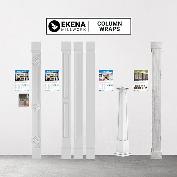 Ekena Millwork Display for Column Wraps <br> <br>Contains: <br>5x Select Column Wrap Products <br>20x CAT-EKENA-VOL009 <br>1x Ekena Column Wrap Display Poster <br>1x Ekena Column Wrap Display Sign <br>1x Catalog Holder (Uline S-8337)