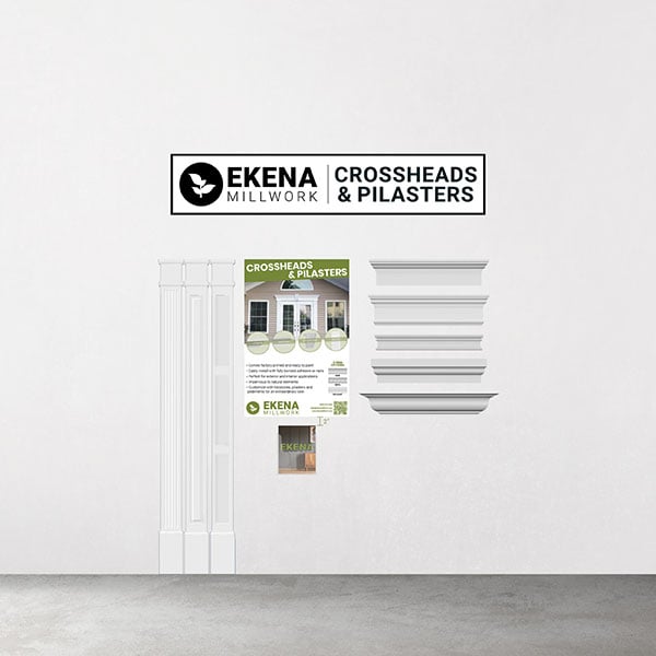 Ekena Millwork Display for Crossheads & Pilasters <br> <br>Contains: <br>8x Select Crosshead & Pilaster Products <br>20x CAT-EKENA-VOL009 <br>1x Ekena Crosshead & Pilaster Display Poster <br>1x Ekena Crosshead & Pilaster Display Sign <br>1x Catalog Holder