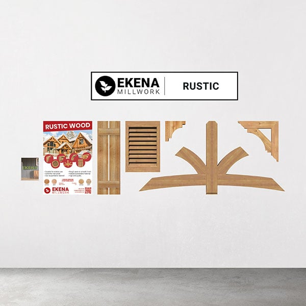 Ekena Millwork Display for Rustic Products <br> <br>Contains: <br>5x Select Rustic Products <br>20x CAT-EKENA-VOL009 <br>1x Ekena Rustic Display Poster <br>1x Ekena Rustic Display Sign <br>1x Catalog Holder (Uline S-8337)
