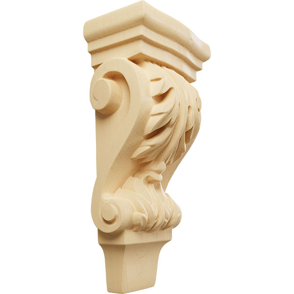 3"W x 1 3/4"D x 6"H Extra Small Acanthus Pilaster Wood Corbel, Maple