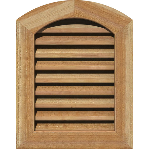12"W x 14"H Arch Top Gable Vent (17"W x 19"H Frame Size): Unfinished, Functional, Rough Sawn Western Red Cedar Gable Vent w/ 1" x 4" Flat Trim Frame