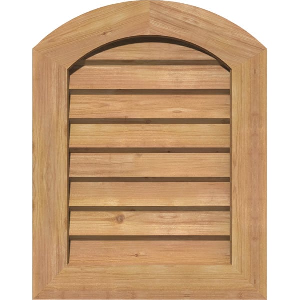 18"W x 30"H Arch Top Gable Vent (23"W x 35"H Frame Size): Unfinished, Non-Functional, Smooth Western Red Cedar Gable Vent w/ Decorative Face Frame