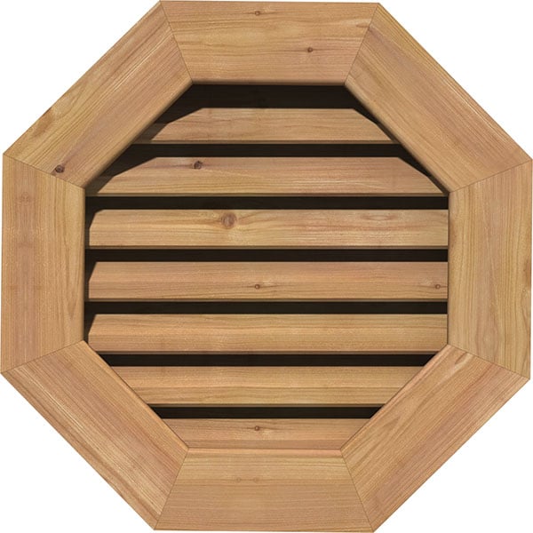 18"W x 18"H Octagonal Gable Vent (23"W x 23"H Frame Size): Unfinished, Functional, Smooth Western Red Cedar Gable Vent w/ 1" x 4" Flat Trim Frame