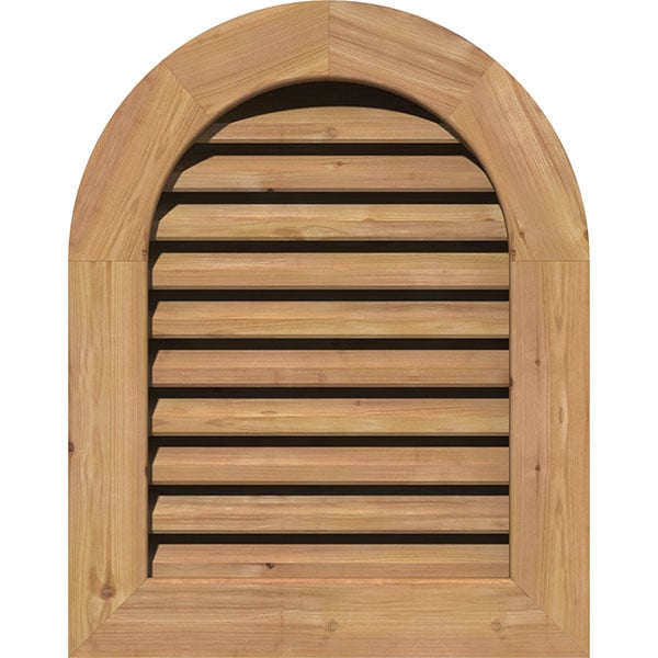 24"W x 36"H Round Top Gable Vent (29"W x 41"H Frame Size): Unfinished, Functional, Smooth Western Red Cedar Gable Vent w/ 1" x 4" Flat Trim Frame