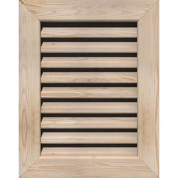 12"W x 20"H Rectangle Gable Vent (17"W x 25"H Frame Size): Unfinished, Functional, Smooth Pine Gable Vent w/ 1" x 4" Flat Trim Frame