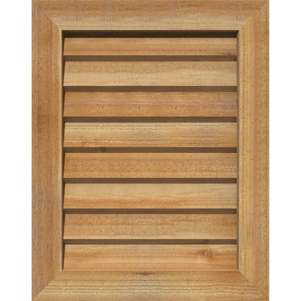 14"W x 20"H Rectangle Gable Vent (19"W x 25"H Frame Size): Unfinished, Non-Functional, Rough Sawn Western Red Cedar Gable Vent w/ Decorative Face Frame