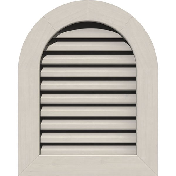 12"W x 12"H Round Top Gable Vent (17"W x 17"H Frame Size): Primed, Functional, Smooth Western Red Cedar Gable Vent w/ 1" x 4" Flat Trim Frame