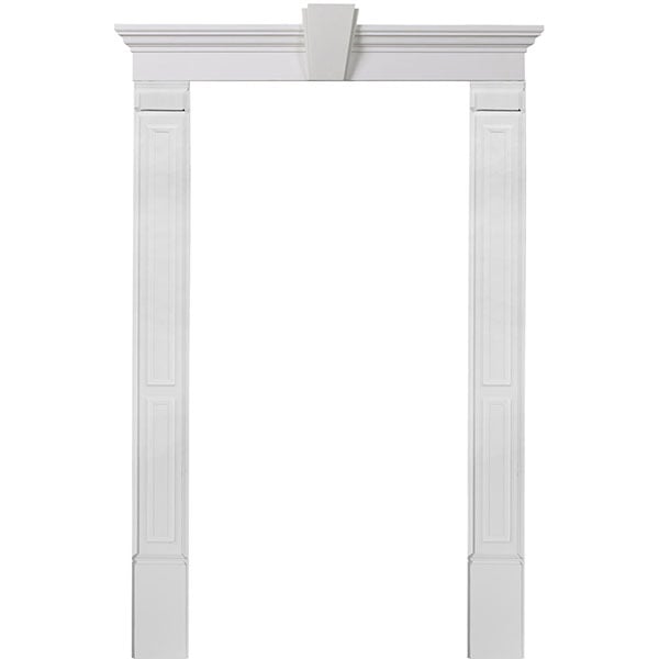 Door Trim Kit with 6"H Crosshead w/Deco Keystone & 7"W Double Raised Panel Pilasters(Can be trimmed to fit any door 75-87 inches tall)