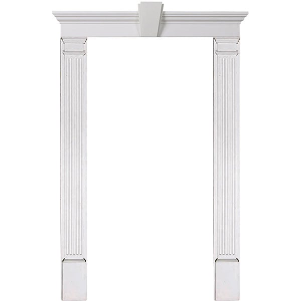 Door Trim Kit with 6"H Crosshead w/Deco Keystone & 7"W Fluted Pilasters(Can be trimmed to fit any door 78-90 inches tall)