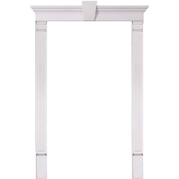 Door Trim Kit with 6"H Crosshead w/Flat Keystone & 5"W Fluted Pilasters(Can be trimmed to fit any door 75-87 inches tall)