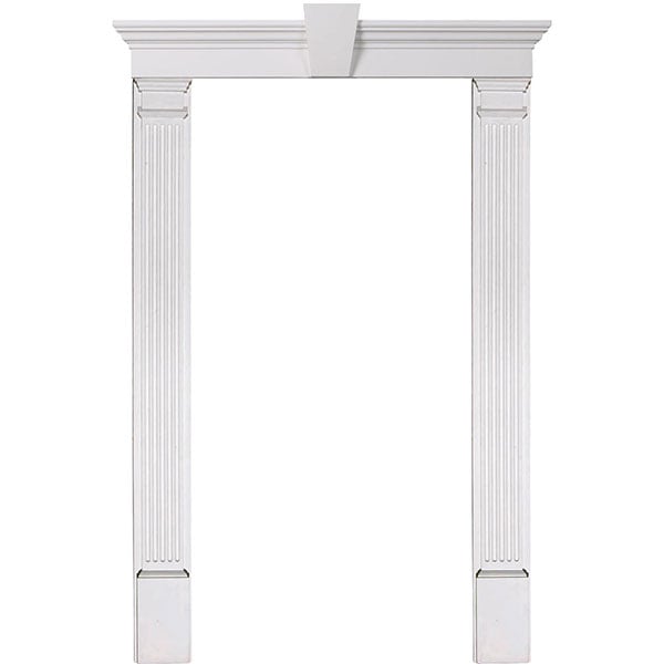 Door Trim Kit with 6"H Crosshead w/Flat Keystone & 7"W Fluted Pilasters(Can be cut to fit any door 78-90 inches tall)