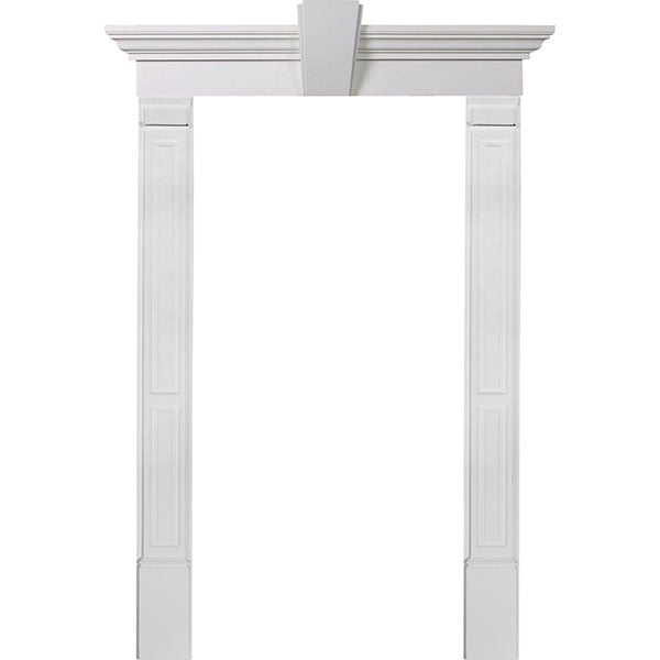 Door Trim Kit with 9"H Crosshead w/Deco Keystone & 7"W Double Raised Panel Pilasters(Can be cut to fit any door 78-90 inches tall)