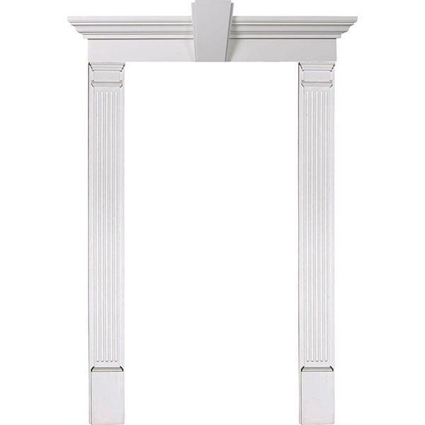 Door Trim Kit with 9"H Crosshead w/Deco Keystone & 7"W Fluted Pilasters(Can be trimmed to fit any door 78-90 inches tall)