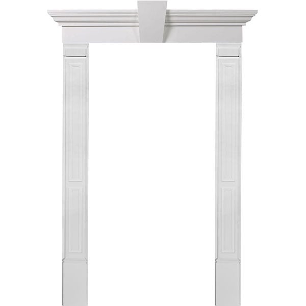 Door Trim Kit with 9"H Crosshead w/Flat Keystone & 7"W Double Raised Panel Pilasters(Can be trimmed to fit any door 75-87 inches tall)