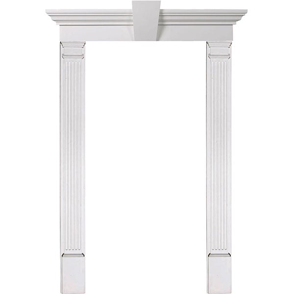 Door Trim Kit with 9"H Crosshead w/Flat Keystone & 7"W Fluted Pilasters(Can be trimmed to fit any door 75-87 inches tall)