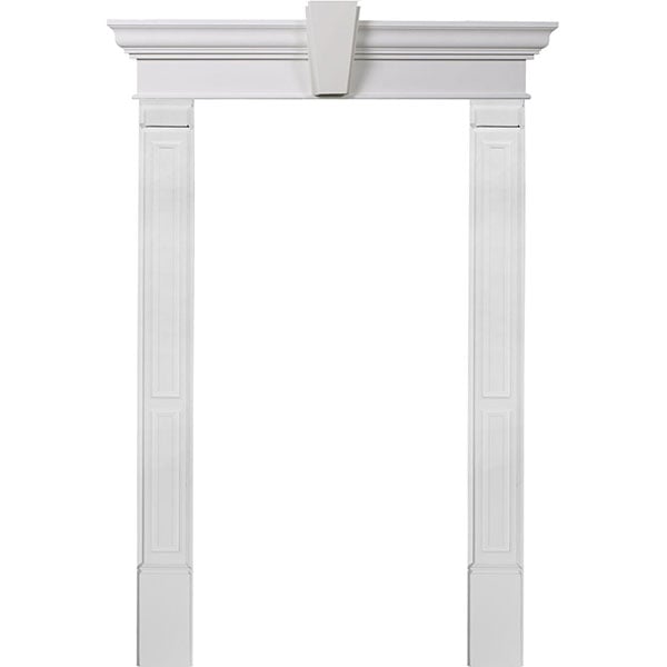 Door Trim Kit with 12"H Crosshead w/Deco Keystone & 7"W Double Raised Panel Pilasters(Can be trimmed to fit any door 75-87 inches tall)