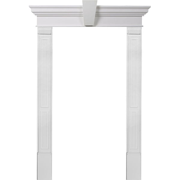 Door Trim Kit with 12"H Crosshead w/Flat Keystone & 7"W Double Raised Panel Pilasters(Can be trimmed to fit any door 75-87 inches tall)