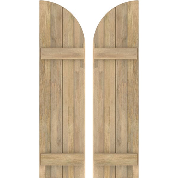 Americraft Exterior Real Wood Joined Board-n-Batten Shutters w/ Arch Top (Per Pair)