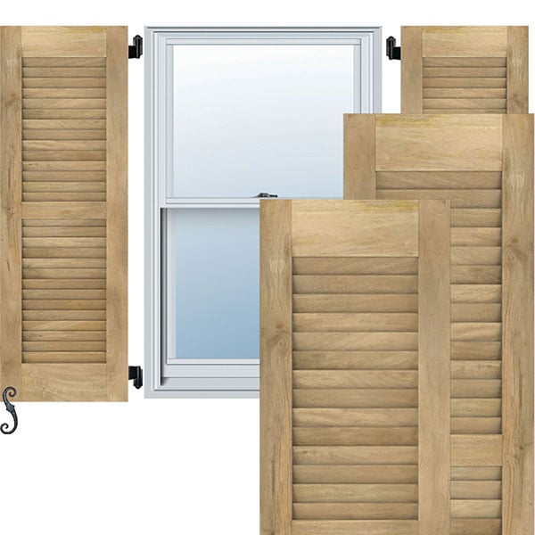 12"W x 42"H Americraft Two Equal Louver Exterior Real Wood Shutters (Per Pair), Unfinished