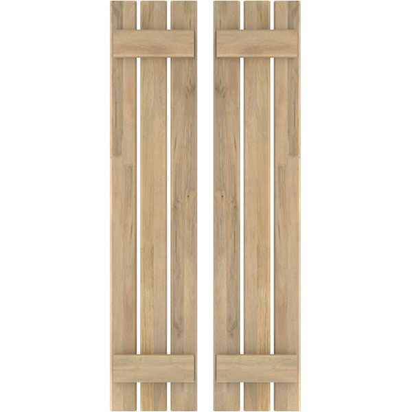 11 1/2"W x 31"H Americraft Three Board (2 Batten) Exterior Real Wood Spaced Board-n-Batten Shutters (Per Pair), Unfinished