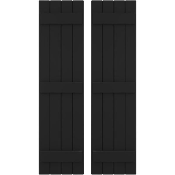 14"W x 55"H Americraft Four Board (3 Batten) Exterior Real Wood Joined Board-n-Batten Shutters (Per Pair), Black