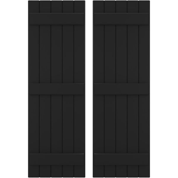 17 1/2"W x 43"H Americraft Five Board (3 Batten) Exterior Real Wood Joined Board-n-Batten Shutters (Per Pair), Black