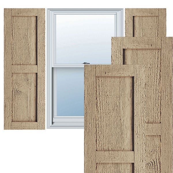 Rustic Two Equal Panel Flat Panel Faux Wood Shutters (Per Pair)