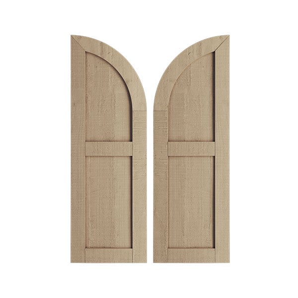 Timberthane Two Equal Flat Panel w/Quarter Round Arch Top Faux Wood Shutters (Per Pair), Primed Tan