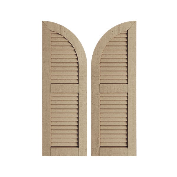 Timberthane Two Equal Louver w/Quarter Round Arch Top Faux Wood Shutters (Per Pair), Primed Tan