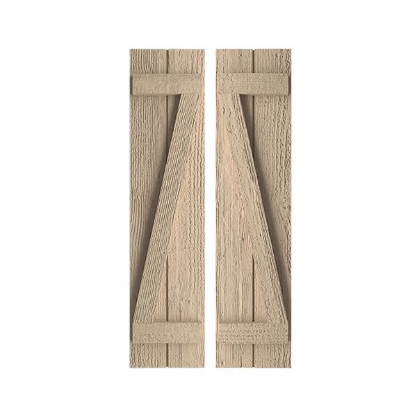 Rustic Joined Board-n-Batten Faux Wood Shutters w/Z-Board (Per Pair)