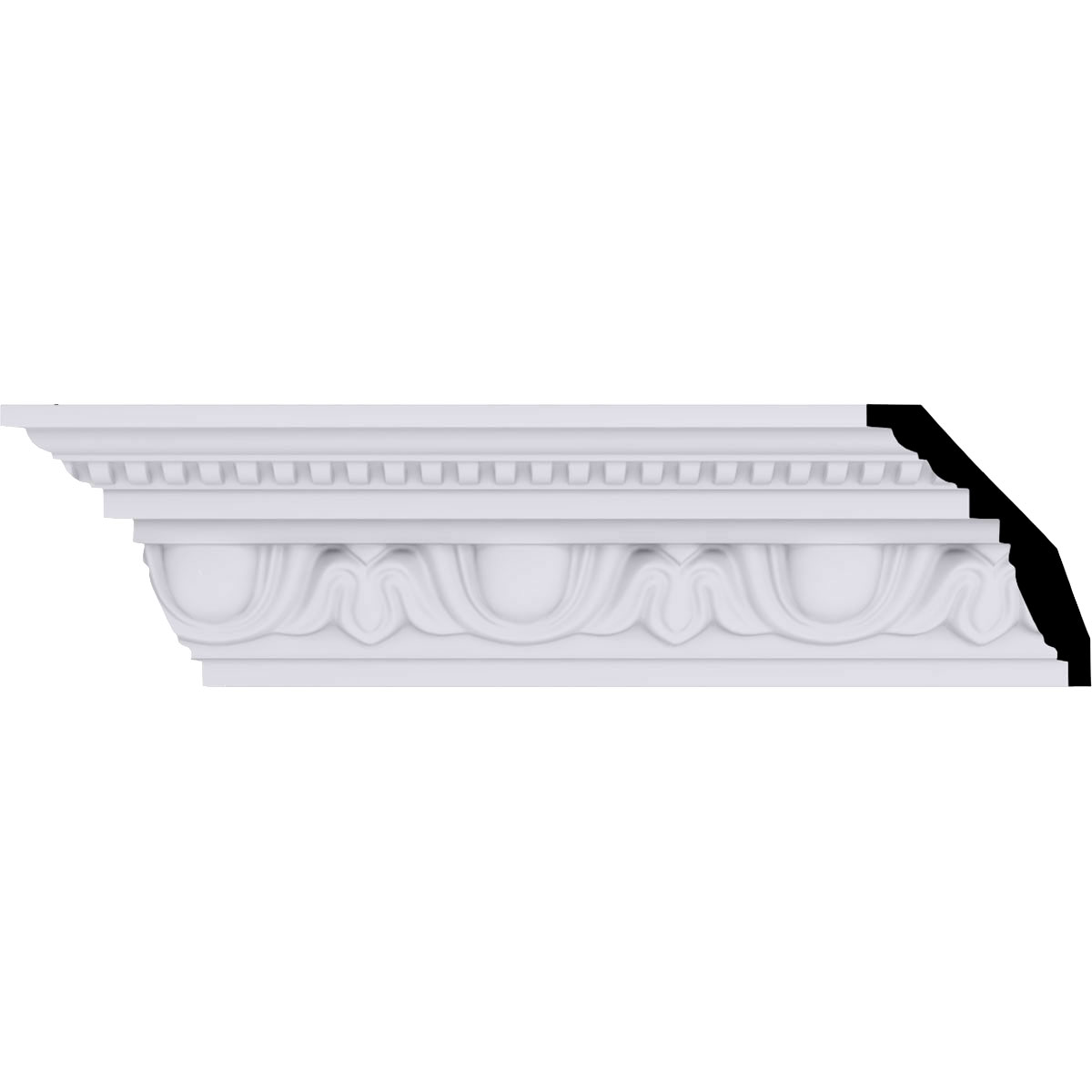 White Urethane Abbeville Crown Molding - 96" Length, Simple Design, Factory Primed