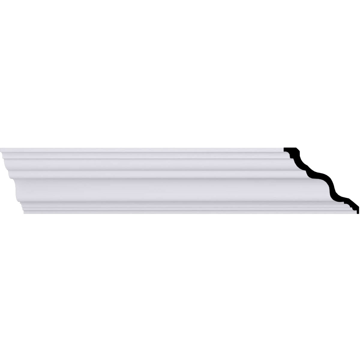 Ekena Millwork Hillsborough Rococo Crown Molding – 9-7/8" H X 10-5/8" P X 14-1/2" F X 96" L, Factory Primed Polyurethane, Easy Install With Corner Blocks