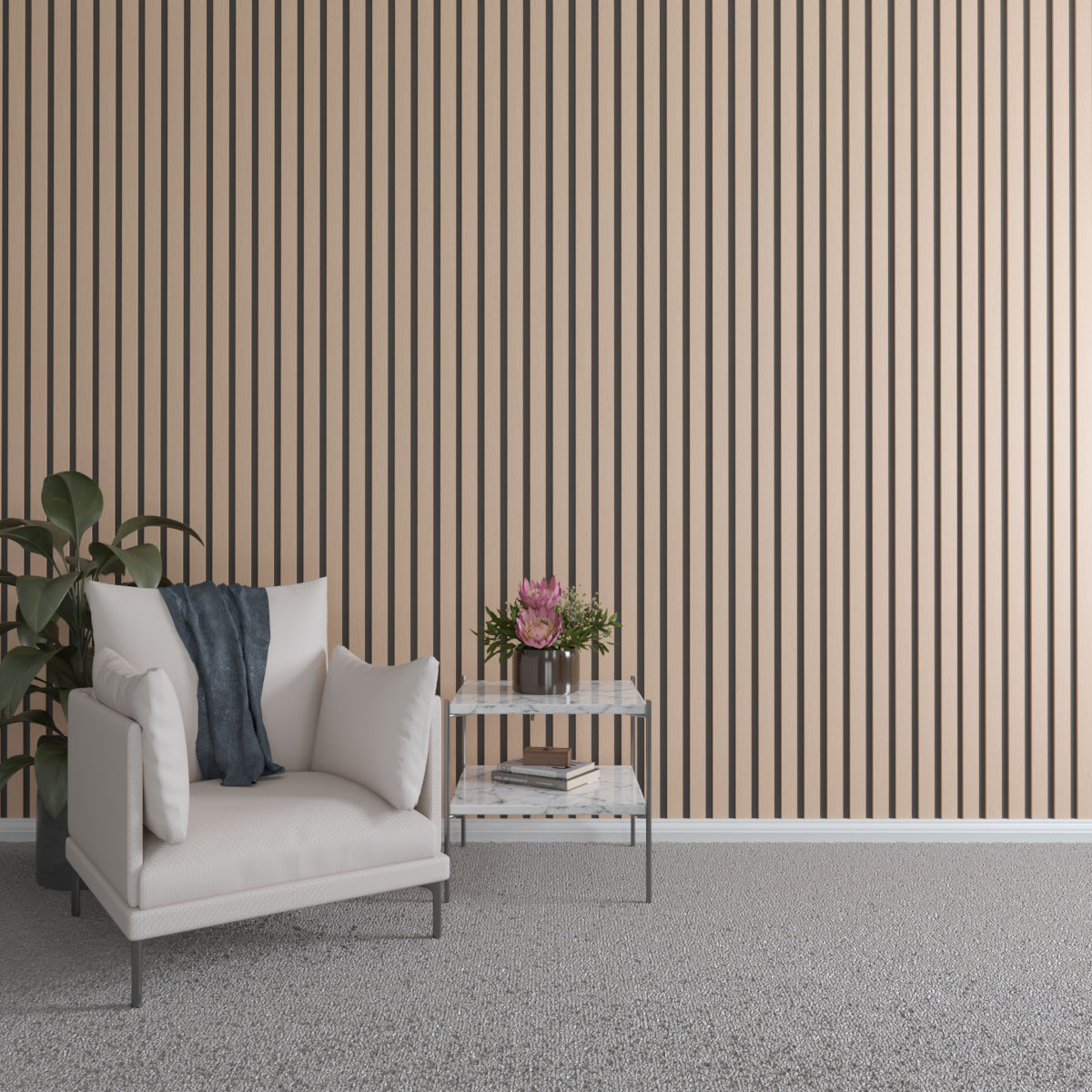 Designer Series Adjustable Wood Slat Wall Panel Kit w/ 2