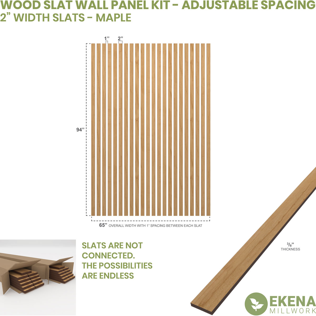 Designer Series Adjustable Wood Slat Wall Panel Kit w/ 2