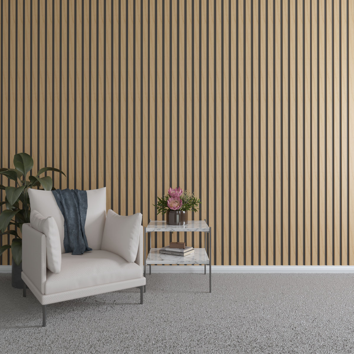 Designer Series Adjustable Wood Slat Wall Panel Kit w/ 2