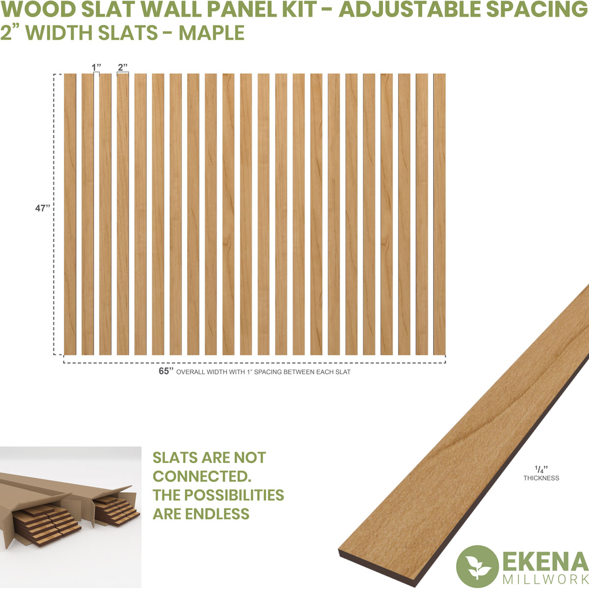 Designer Series Adjustable Wood Slat Wall Panel Kit w/ 2