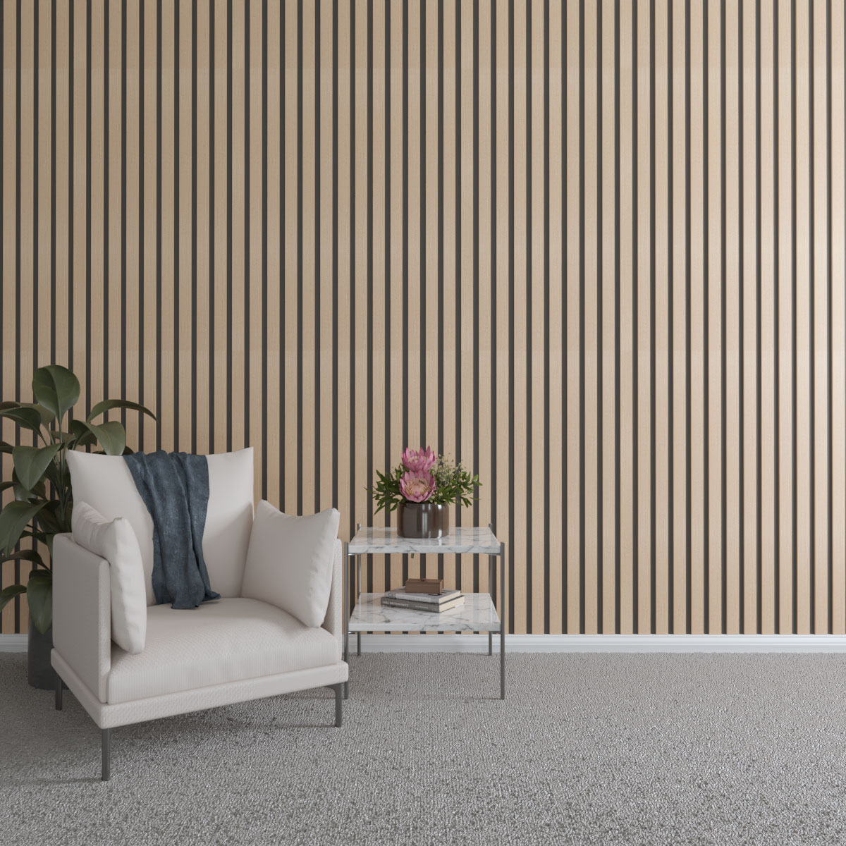 Designer Series Adjustable Wood Slat Wall Panel Kit w/ 2