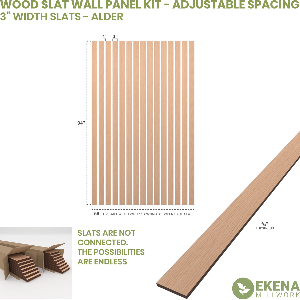 Designer Series Adjustable Wood Slat Wall Panel Kit w/ 3