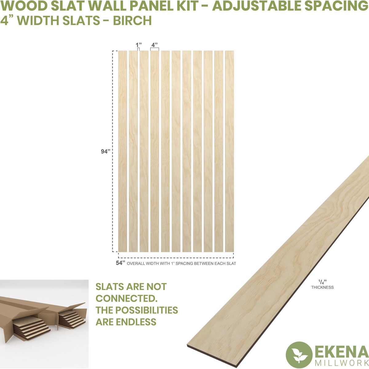 Designer Series Adjustable Wood Slat Wall Panel Kit w/ 4