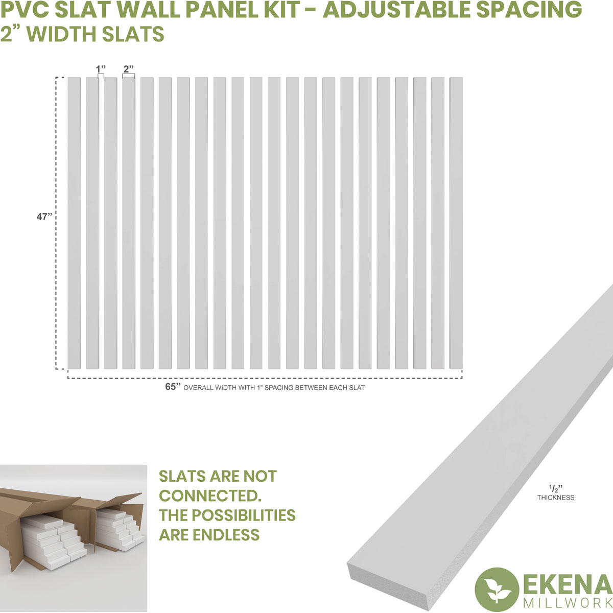 Designer Series Adjustable PVC Slat Wall Panel Kit w/ 2