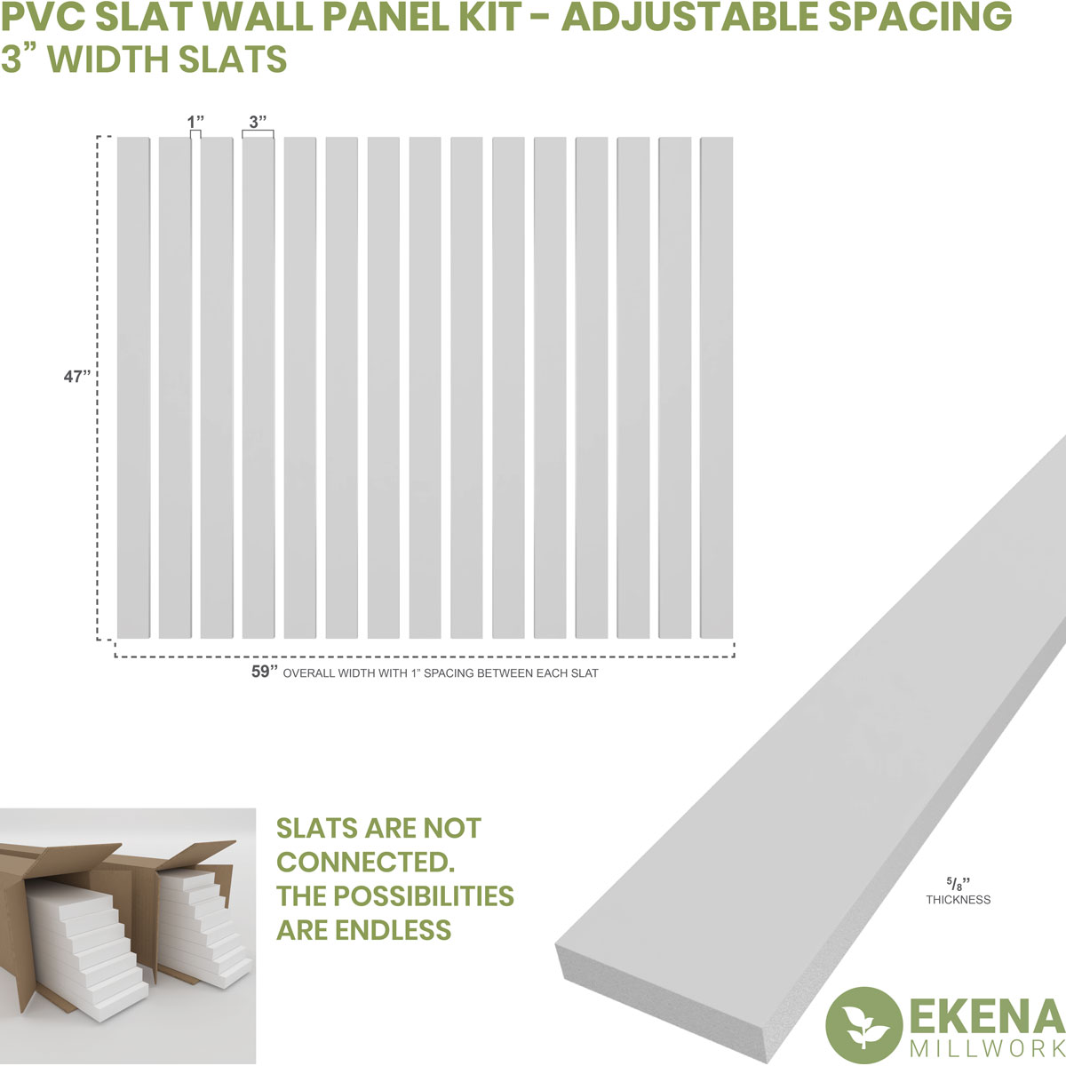 Designer Series Adjustable PVC Slat Wall Panel Kit w/ 3