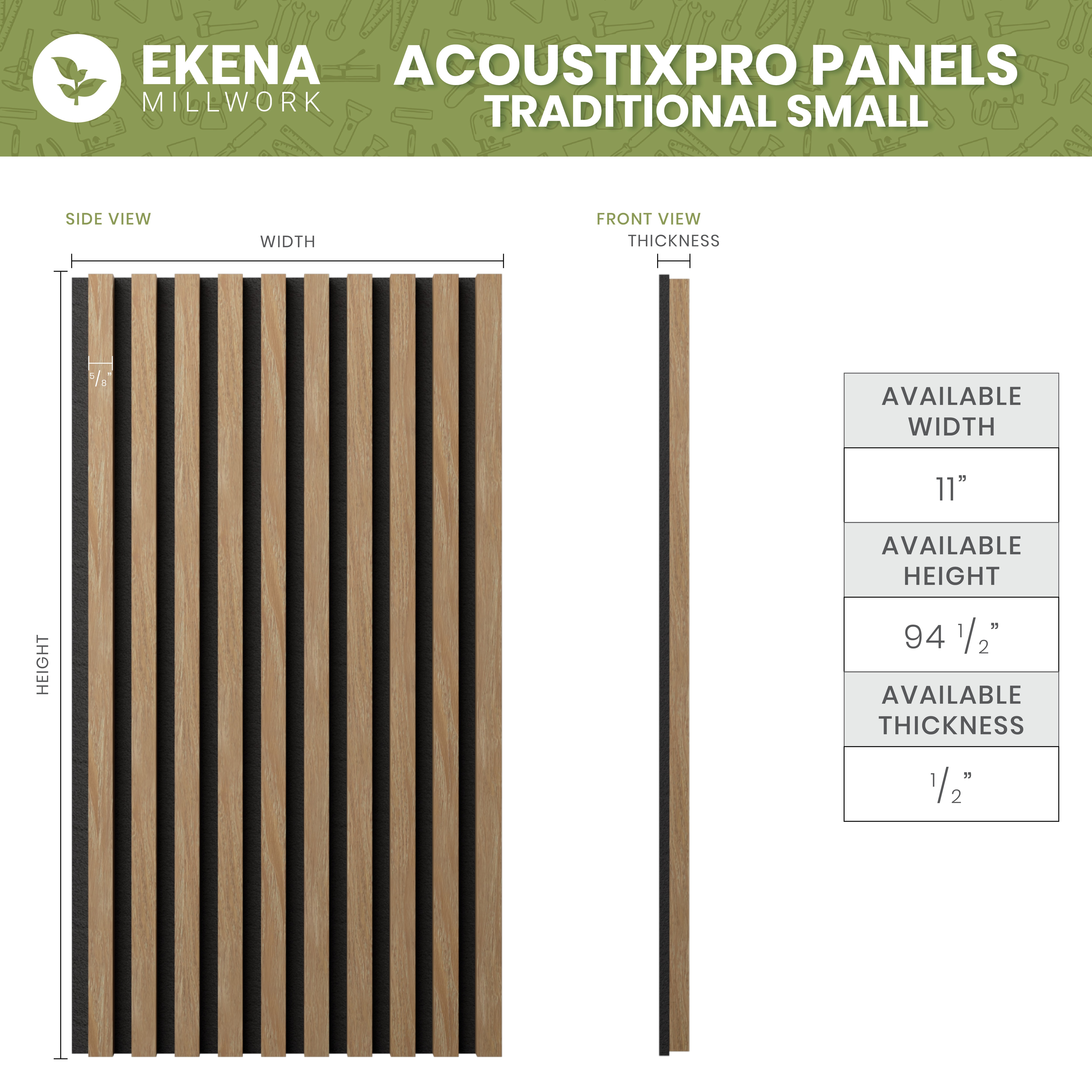 AcoustixPro Noise Cancelling Traditional Small Slat Wall Panel 11